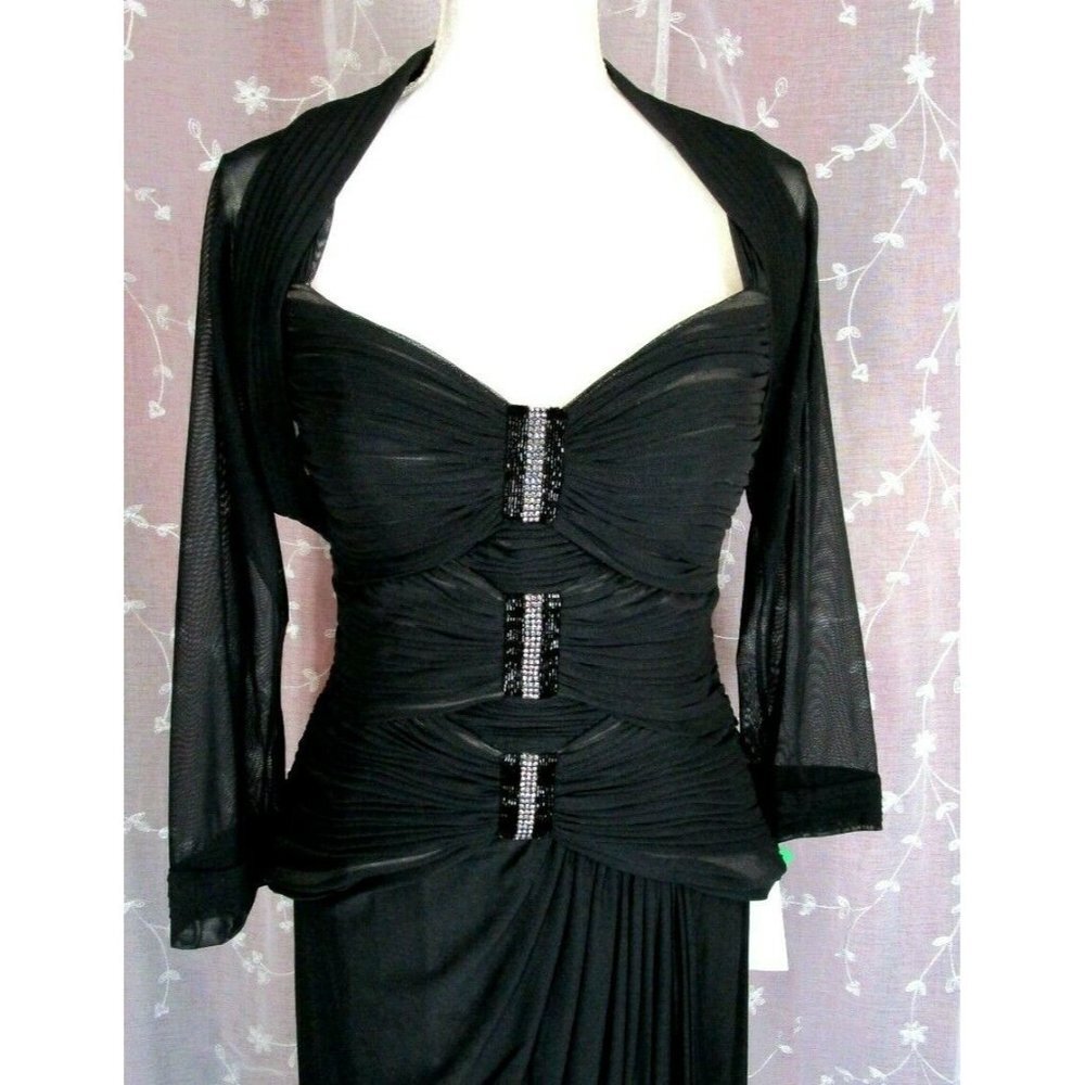 Daymor Couture Maxi Evening Dress Ball Gown Black Mother Bride Groom Bolero 10​